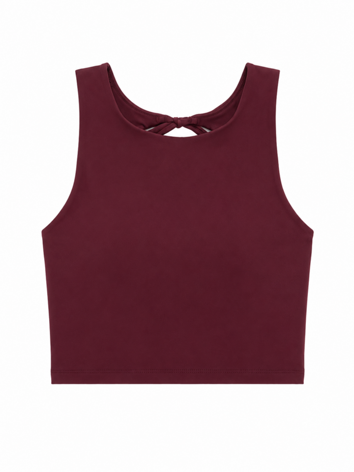 Burgundy Sleeveless Crop Top with Back Twist Detail