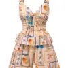 Women's Cream Maritime Print Two-Piece Set with Smocked Crop Top and Wide-Leg Shorts
