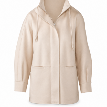 Light Beige Hooded Longline Half-Zip Jacket