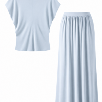 Women's Light Blue Relaxed Fit Top and Maxi Skirt Set
