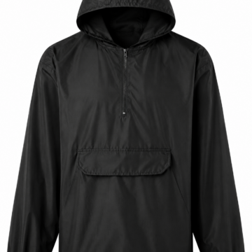 Black Hooded Anorak with Kangaroo Pocket
