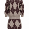 Taupe and Brown Argyle Knit Sweater and Mini Skirt Two-Piece Set