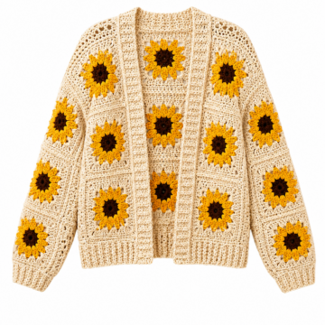 Cream Crocheted Cardigan with Sunflower Motifs
