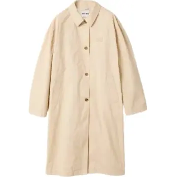 Beige Oversized Knee-Length Coat with Drop Shoulders