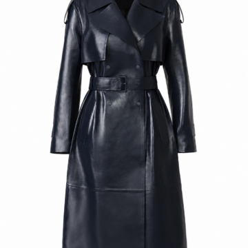 Navy Blue Longline Leather-Look Trench Coat