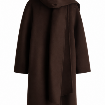 Dark Brown Draped Cowl Neck Coat