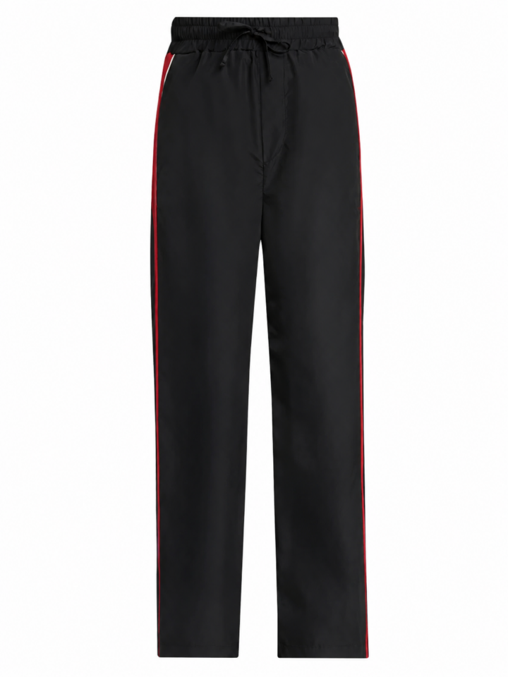 Black Track Pants with Red Side Stripe
