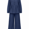 Navy Solid Button-Front Top and Wide-Leg Trouser Two-Piece Set