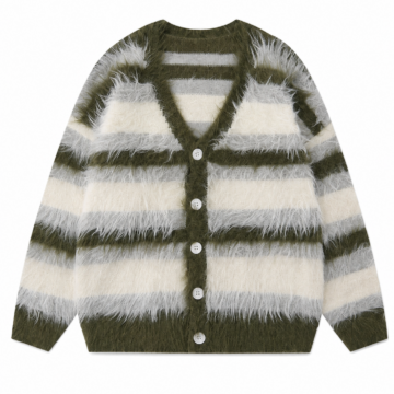Striped Relaxed Fit V-Neck Cardigan Sweater