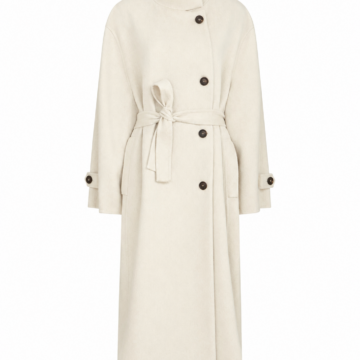 Ivory Longline Funnel-Neck Coat with Self-Tie Belt