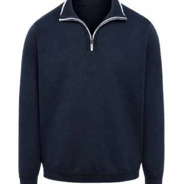 Navy Blue Quarter-Zip Pullover Sweatshirt with Geometric Knit Texture