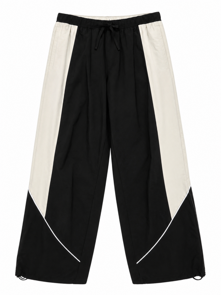 Black Wide-Leg Track Pants with White Panels