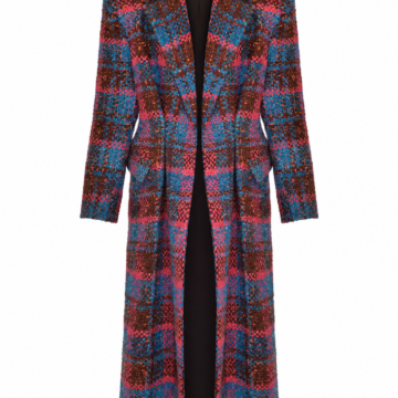 Blue Pink Brown Plaid Longline Tailored Coat