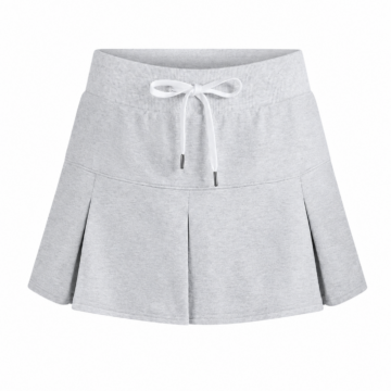 Light Heather Grey Pleated A-Line Mini Skirt