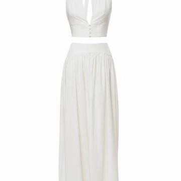 Women's White Halter Neck Crop Top and Maxi Skirt Set