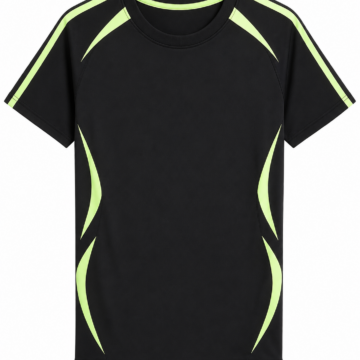 Black Short-Sleeve Athletic Shirt with Neon Yellow Trim