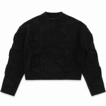Black Cropped Cable-Knit Sweater
