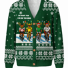 Green Holiday Cardigan with Reindeer Cyclists Pattern