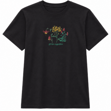 Black Wildflower Graphic Crew Neck T-Shirt