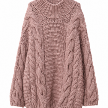 Dusty Rose Oversized Chunky Cable-Knit Pullover Sweater