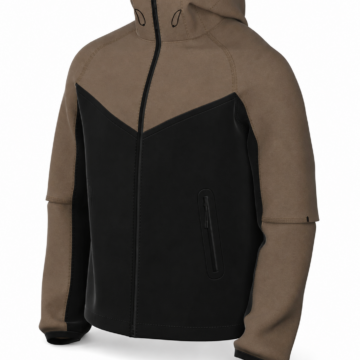 Olive Green and Black Color-Blocked Full-Zip Hooded Jacket