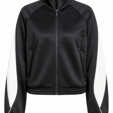 Black Full-Zip Track Jacket with Contrast Sleeve Panels